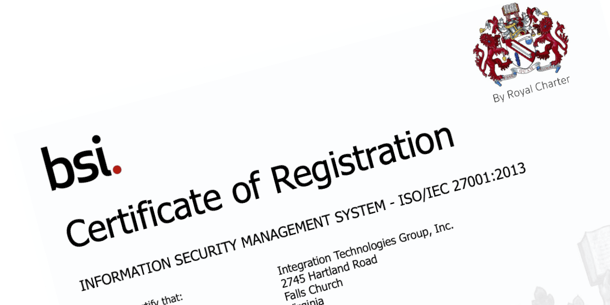 ISO 27001 Certification of Registration for ITG