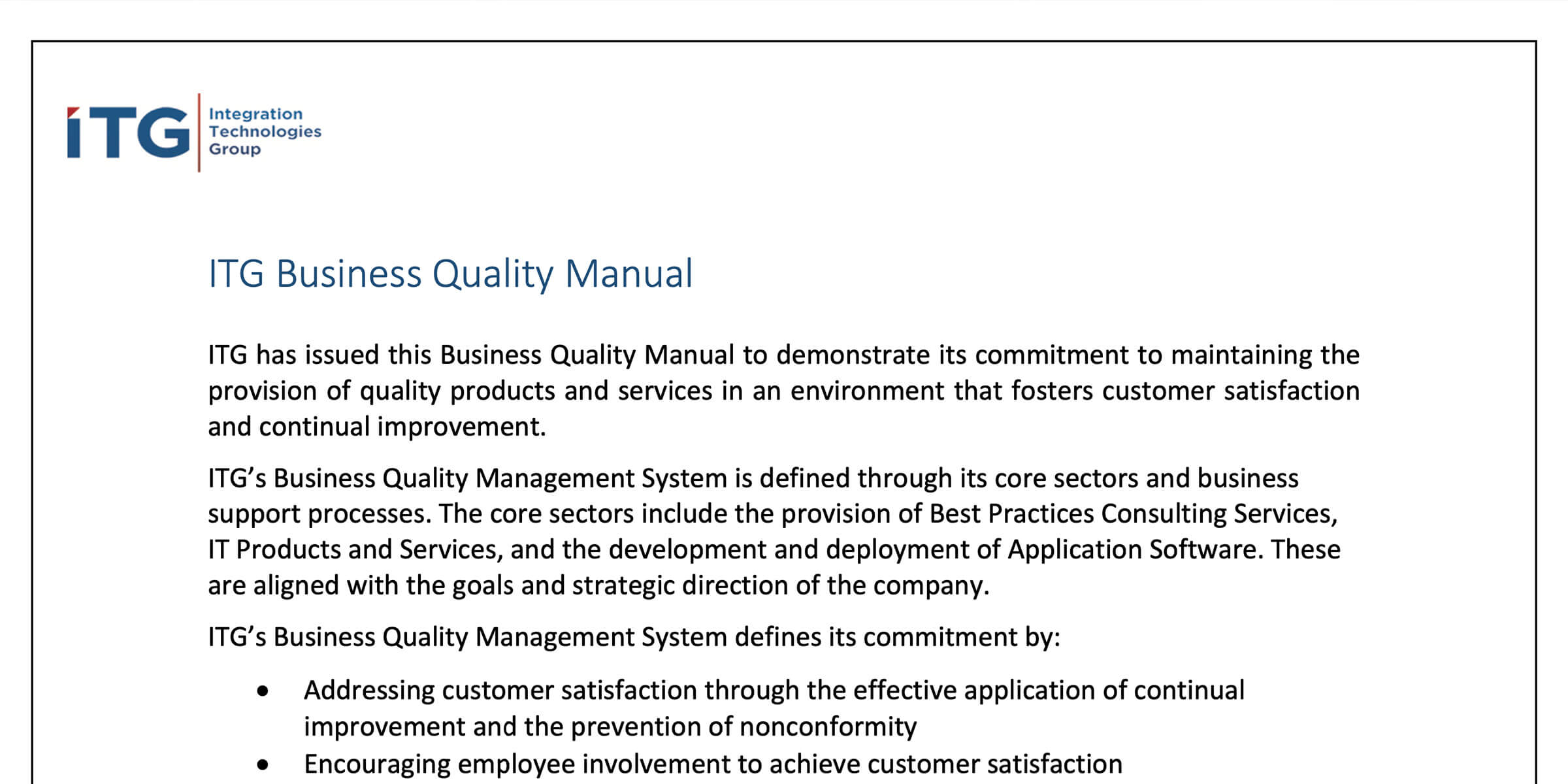 ITG Business Quality Manual